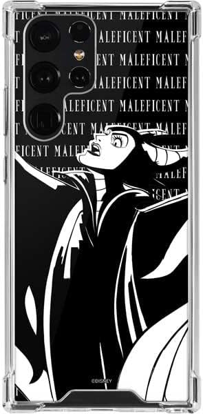 Skinit Clear Phone Case Compatible with Galaxy S22 Ultra - Officially Licensed Disney Villains Maleficent Black and White Design