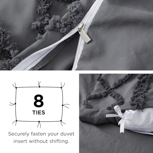 Image of Bedsure Boho Duvet Cover Queen Size, Soft & Comfortable Elegant Design Boho Bedding for Decoration, Machine Washable Comforter Cover for All Seasons,Includes 1 Duvet Cover & 2 Pillow Shams,Dark Grey