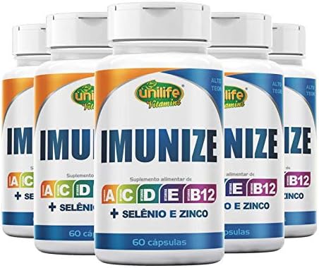 Kit 5 Imunize Vitaminas A, C, D, E, B12 + Selênio e zinco Unilife 60 cápsulas