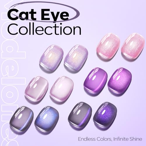 Image of modelones Purple Cat Eye Gel Nail Polish Grey Purple Shimmer 9D Magnetic Cateye Gel Nail Polish UV LED Soak Off Nail Manicure 15ML