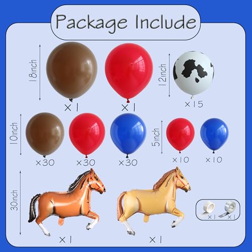 Image of Horse Racing Balloon Arch Garland Kit, Western Cowboy Party Decorations, 131PCS Red Blue Brown Cow Print Balloons for Derby Day Festival First Rodeo Farm Cow Wild Party Birthday Supplies