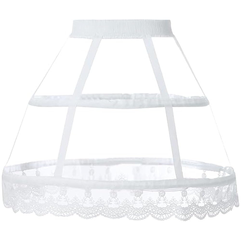 Uzztfa Women's White Victorian Petticoat 2 Hoops Crinoline Petticoat Lolita Fishbone Hollow Bird Cage Skirt Embroidery Floral Lace Underskirt For