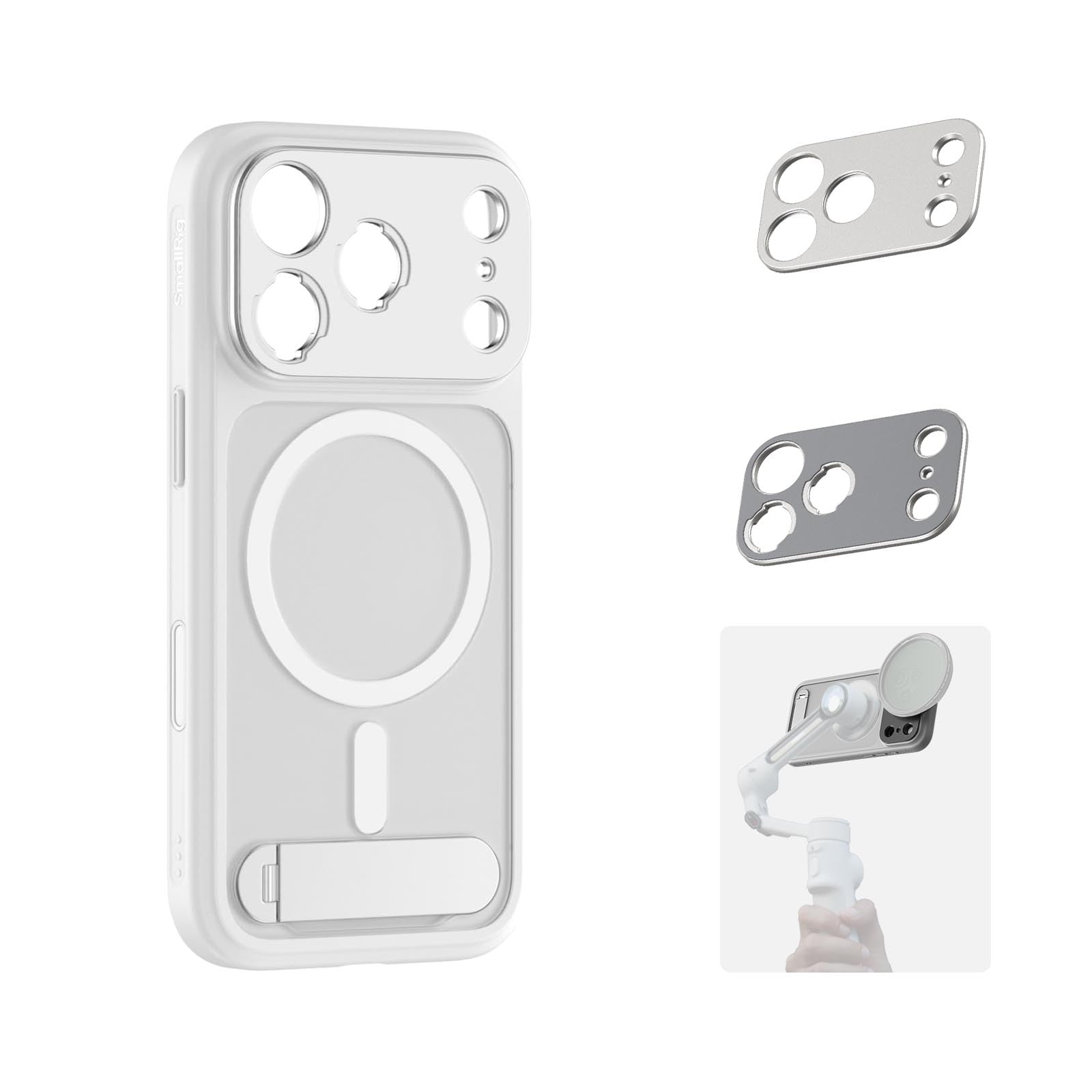 SmallRig FilMov Phone Case Kit for iPhone 17 Pro Max, Magnetic Phone Case with Adjustable Kickstand, Lens Backplate, Support for MagSafe, for Phone Gimbal Stabilizer,for DJI,for Insta360, White - 5552-image-11