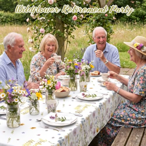 Image of Ganeen 3 Pack Floral Retirement Tablecloths Retirement Party Decorations