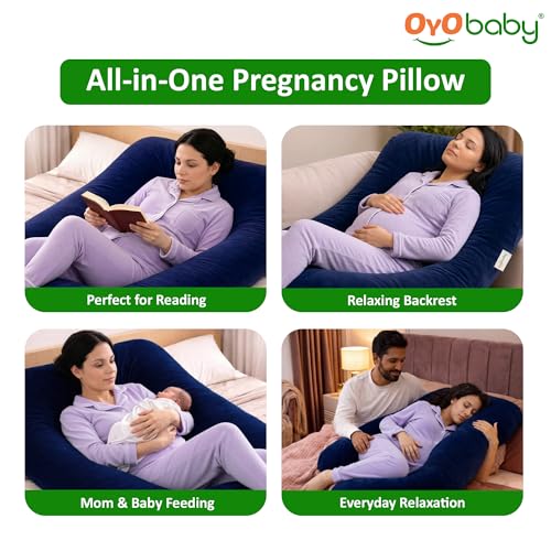 Image of OYO BABY Pregnancy Pillows for Women J-Shape Full Body Pillow | 360 Maternity Support for Back, Hips, Legs & Belly | Maternity Pillow | Removable Washable Velvet Cover (Royal Blue)