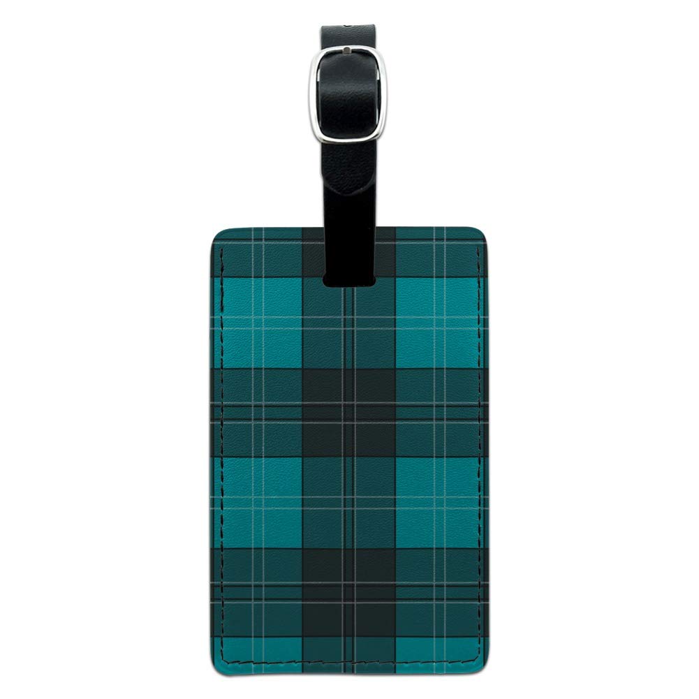 Plaid Turquoise Teal Gray Grey Pattern Rectangle Leather Luggage Card ID Tag