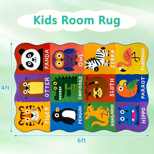 Kids Rugs for Playroom,4x6 Feet Upgrade Ultra Non Slip Area Rug, Washable Play Mat Rug Cute Animal Carpet for Classroom Toddler Nursery Kids Room Decor - Image 3