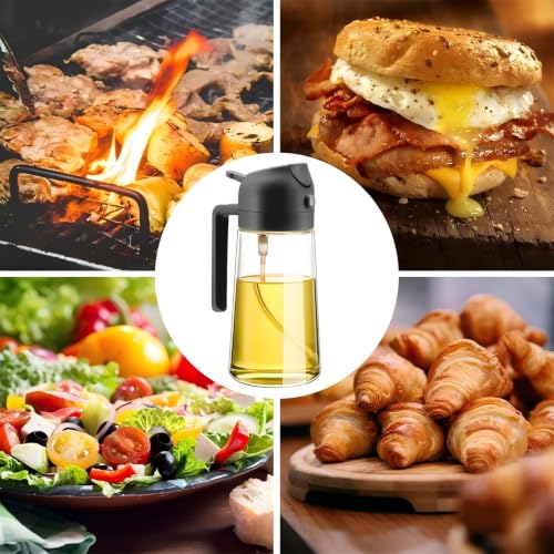 Image of 2 PCS Oil Sprayer, 2 in 1 Oil Sprayer for Kitchen Cooking, 470ml Oil Spray Bottle for Home (Black+Green)