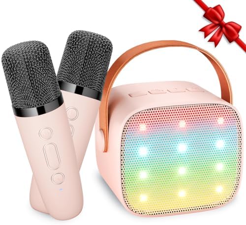 Micro Karaoké Enfant Sans Fil - 2 Micros Bluetooth Avec LED Et Effets Voix - Rose