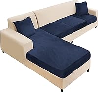 Vista 43 de NAISI Funda para Sofá Seccional de 1 Pieza de Terciopelo Separada para Chaise Lounge Funda Suave Elástica Fundas para Sofá Seccional Marrón