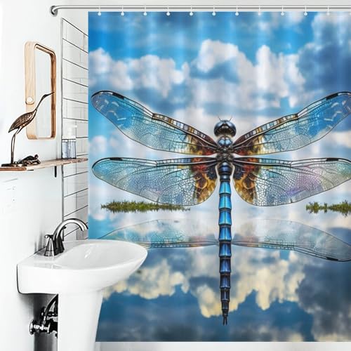Rideau de douche en polyester style nature libellule pour sublimer la décoration de baignoire