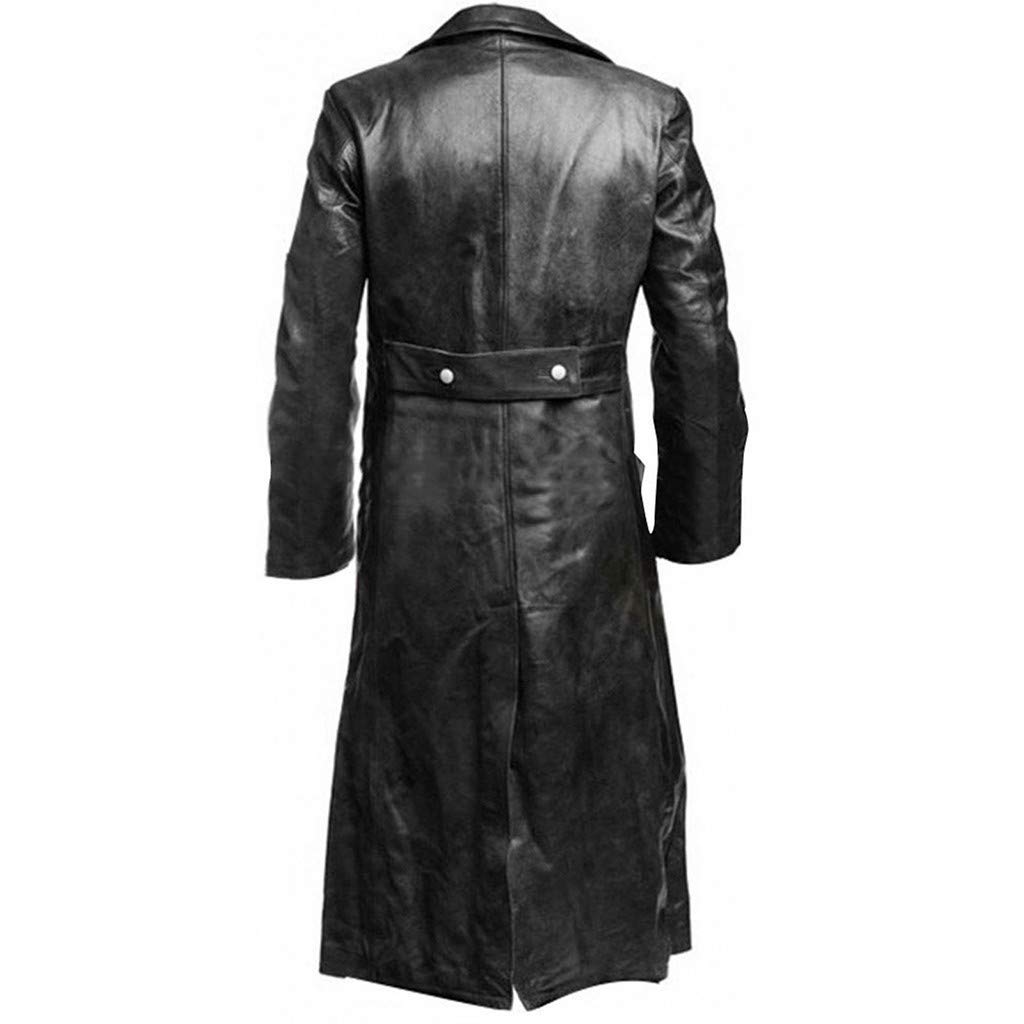 Trench Lungo in Pelle da Uomo, Giacca Lunga in Pelle PU Nera Cappotto Lungo in Pelle Gotica, Taglie Forti