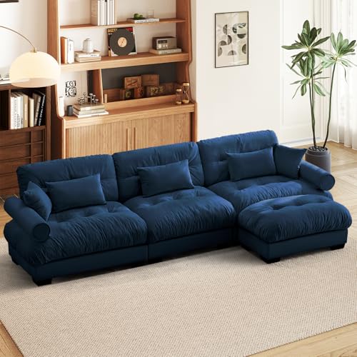 Image of SoarFlash SorFlash Sectional Sofas Couches for Living Room, L Shaped Couch Sofa Set, Small Couches for Small Spaces, Apartment with Movable Ottoman, Blue