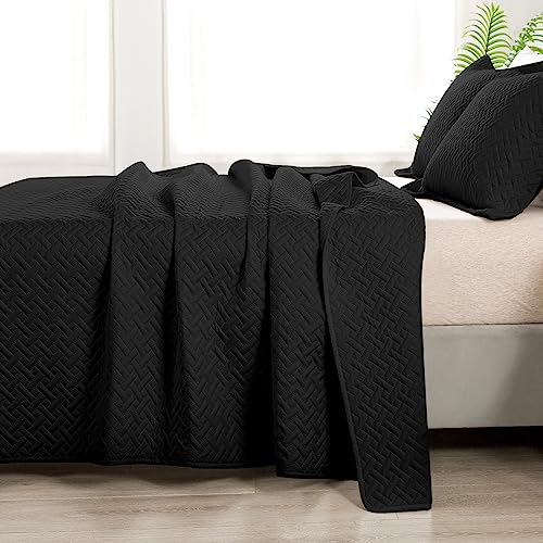 Image of HYLEORY Quilt Set Full Queen Size - Soft Lightweight Quilts Summer Quilted Bedspreads - Reversible Coverlet Bedding Set for All Season 3 Piece (1 Quilt, 2 Pillow Shams) - Black