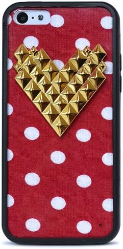 Wildflower Cases Trendy Cute Red Polka Dot Gold Heart Studded Case for iPhone 5C