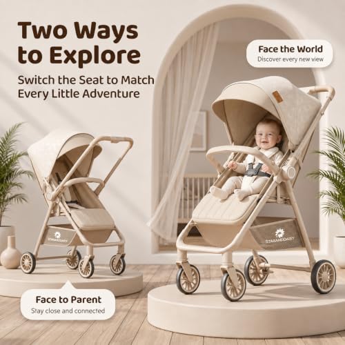 Image of StarAndDaisy Stroller for Baby, Foldable Baby Stroller with Reversible Seat, 3 Recline Positions, 5-Point Safety Harness, Adjustable Footrest, Large Canopy & Storage Basket
