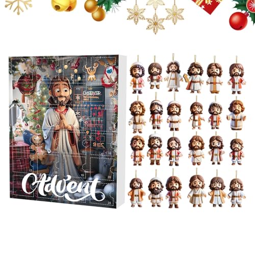 Calendario de Adviento con colgante de Jesús, figuras de Jesús, calendarios de Adviento colgantes de pesebre religioso, calendario de cuenta regresiva de Navidad para decoración del hogar