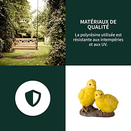 Figurines de jardin poussins 1PLUS en polyrésine pour décoration extérieure lot de 2