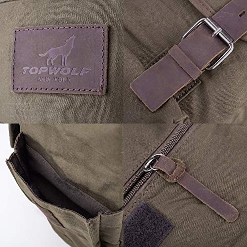 TOPWOLFS Waterproof Waxed Canvas Backpack for Men Travel Rucksack Leather Trimming (Green) One_Size - Image 6