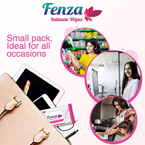 Image of Fenza Intimate Wipes100-Wipes (Pack of 10), with Aloe Vera & Tea Tree Oil, Protects Against Odour, Dryness, Itchiness & Irritation, Balances PH, for daily use | Dermatologically tested