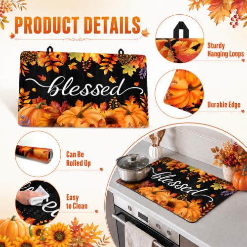 Image of Blessed Stove Top Cover for Electric Stove, Fall Pumpkins Range Covers, Thanksgiving Kitchen Range Top Mats, Fall Leaves Glass Cooktop Covers 28x20 inch, Vintage Cooktop Cover for Kitchen Home Decor