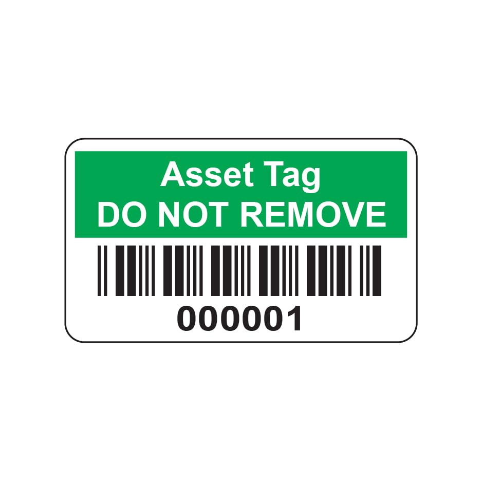 250 Green Barcode Asset Tag Labels Stickers- 38mm x 20mm Permanent Vinyl Labels