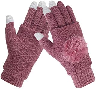 LassZone Women Touchscreen Thermal Knitted Winter Gloves Thick Warm Wool Mittens Windproof Braided Knit Gloves for Dress Driving Cycling Shopping Camping Running