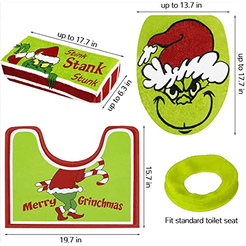 PEVSCO Set mit 4 Weihnachts-Grinch-Badezimmer-Dekor, WC-Sitzbezug und WC-Deckelbezug, Badematten und U-förmiger WC… – Bild 7