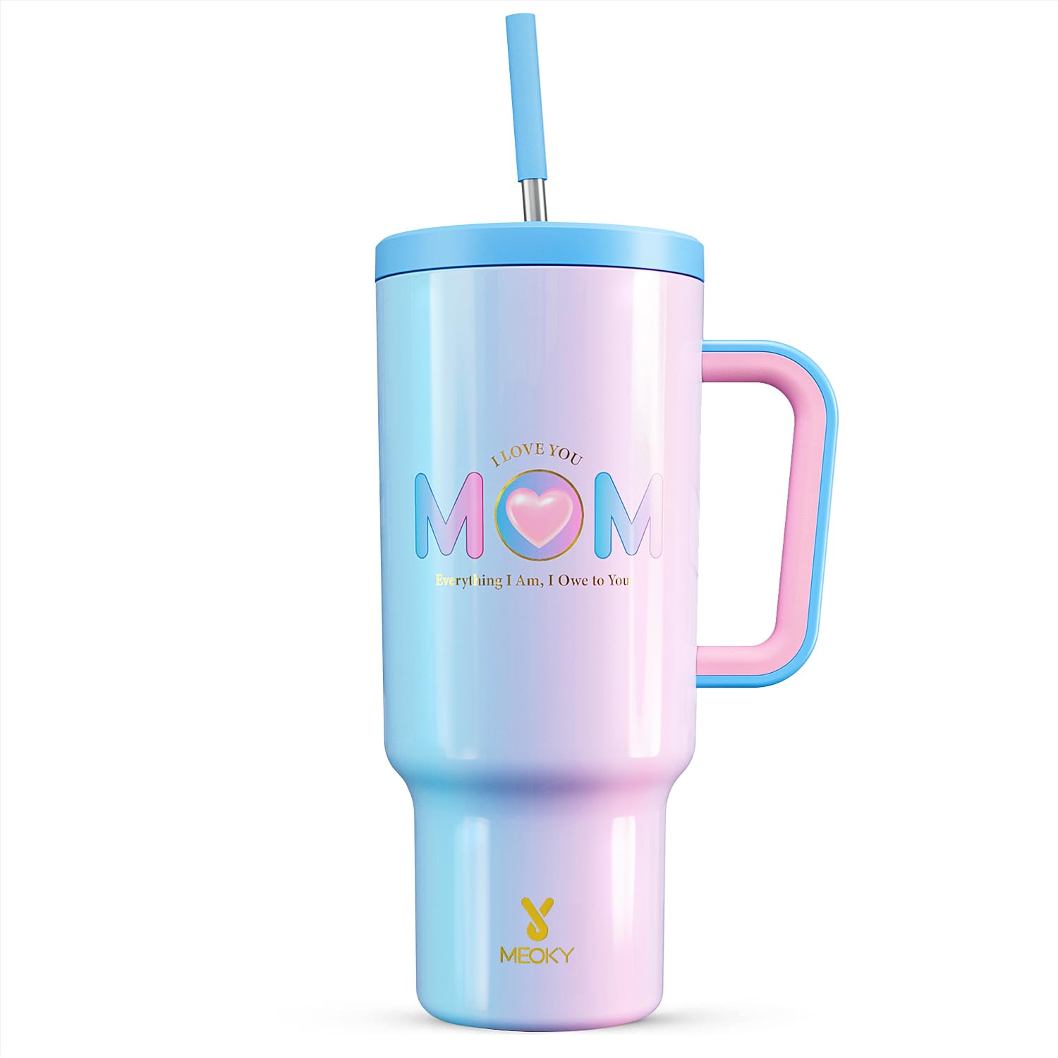 Meoky 40 oz Tumbler with Handle and Straw: Stainless Steel Insulated Tumbler with Lid and Straw - 100% Leak Proof Tumbler for Car Cup Holders - Travelers Commuters Workers, Donut