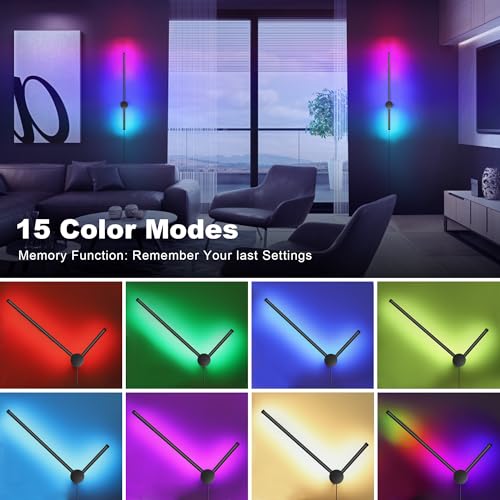 Image of RGB LED Wall Sconces Set of Two with Remote, 15 Color Modes, Dimming, DIY 180 Rotate, Black Plug in Wall Sconces with Warm Light, Dynamic Multicolor Ambience Lights, Plug in Wall Light, 23.6 Inches