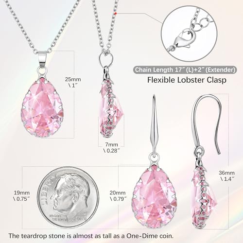 Linawe Crystal Jewelry Sets for Women, Imitation Diamond Pendant Necklace, Rhinestone Drop Dangle Earrings, Birthstone Cubic Zirconia Matching Wedding Jewelry, 14K Gold/Rose Gold/Silver Tones4