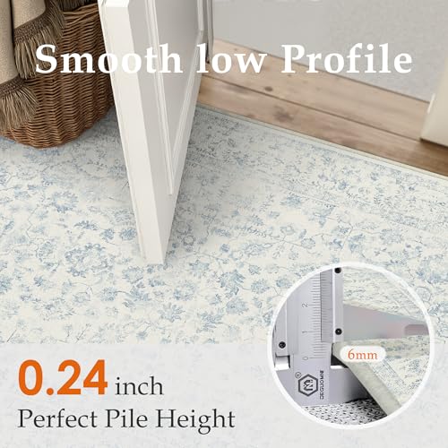 PureCozy 2x3 Blue Area Rug Washable Vintage Non Slip Carpet - image 2