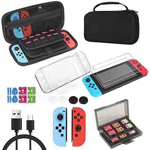 One-Day Sale: Up to 40% Off Accessories Kit & Case for Nintendo Switch, 18 IN 1 Accessory Bundles Includes Hard Shell Carrying Case, Glass Screen Protectors, Clear Case, Thumb Grip Caps, Game Card Case, USB Charging Cable
