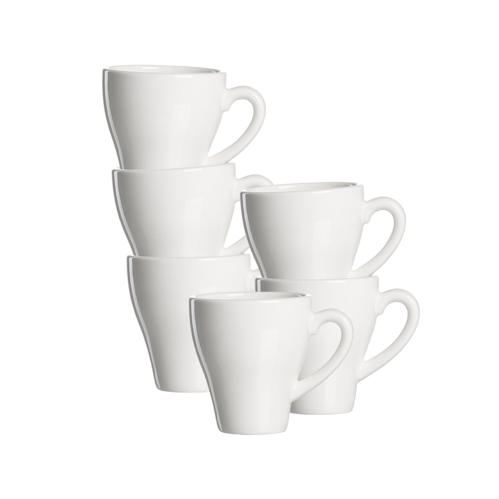 Ritzenhoff & Breker Bari Kaffeebecher 6er Set – 300 ml – Schmale Henkelbecher mit dickem Tassenrand – Bistrogeschirr aus Porzellan, Spülmaschinen- & Mikrowellenfest – Weiß