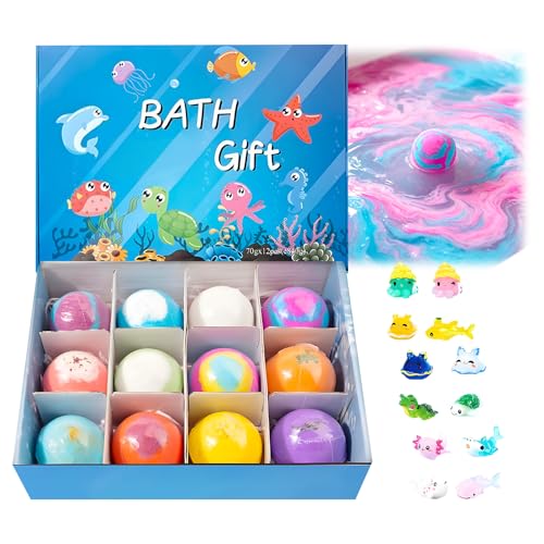 Ocean Toy Bath Salt Sleeve Box Bath Ball Bombs - 2026 New 12-Pack Bath Ball Bombs, Upgrade Gifts Bubble Basket Stuffers with Surprise Spring Inside