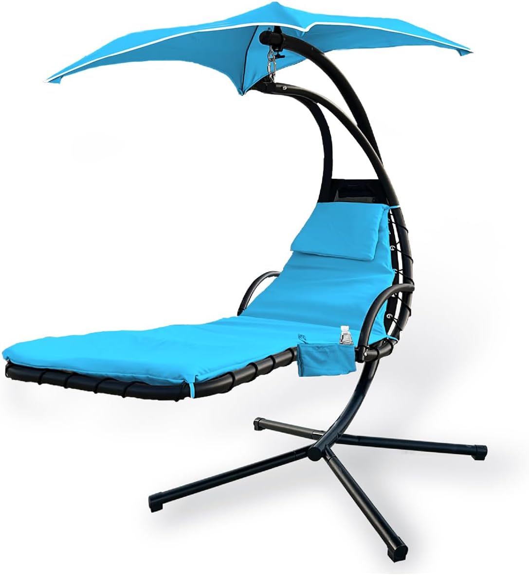 Outdoor Hanging Lounge Chair Replacement Cushion Cover and Umbrella Fabric, Made for Patio Curved Chaise Hammock Floating Swing Chair Pads, Waterproof Soft Fabric (Cushion Excluded), Blue