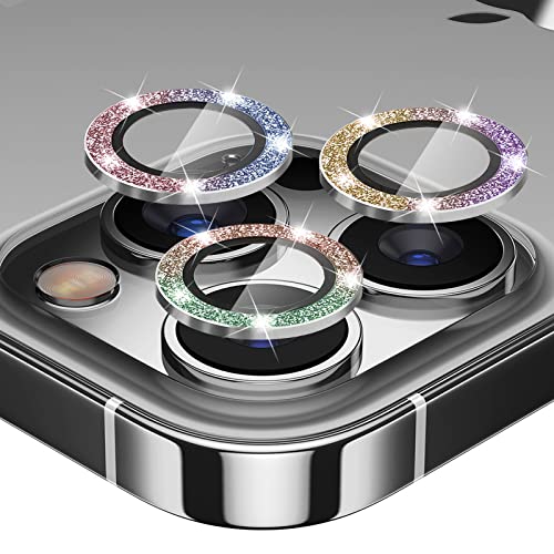 Thomo Compatible with iPhone 13 Pro & iPhone 13 Pro Max Camera Lens Protector, 3-Pack Alloy Metal Camera [Glitter diamonds] Ring Cover with Anti-Scratch Tempered Glass Screen Accessories-Colorful