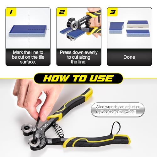 image for Toolwiz Tile Nippers Mosaic Tools, Tungsten Steel Wheeled Glass Nipper