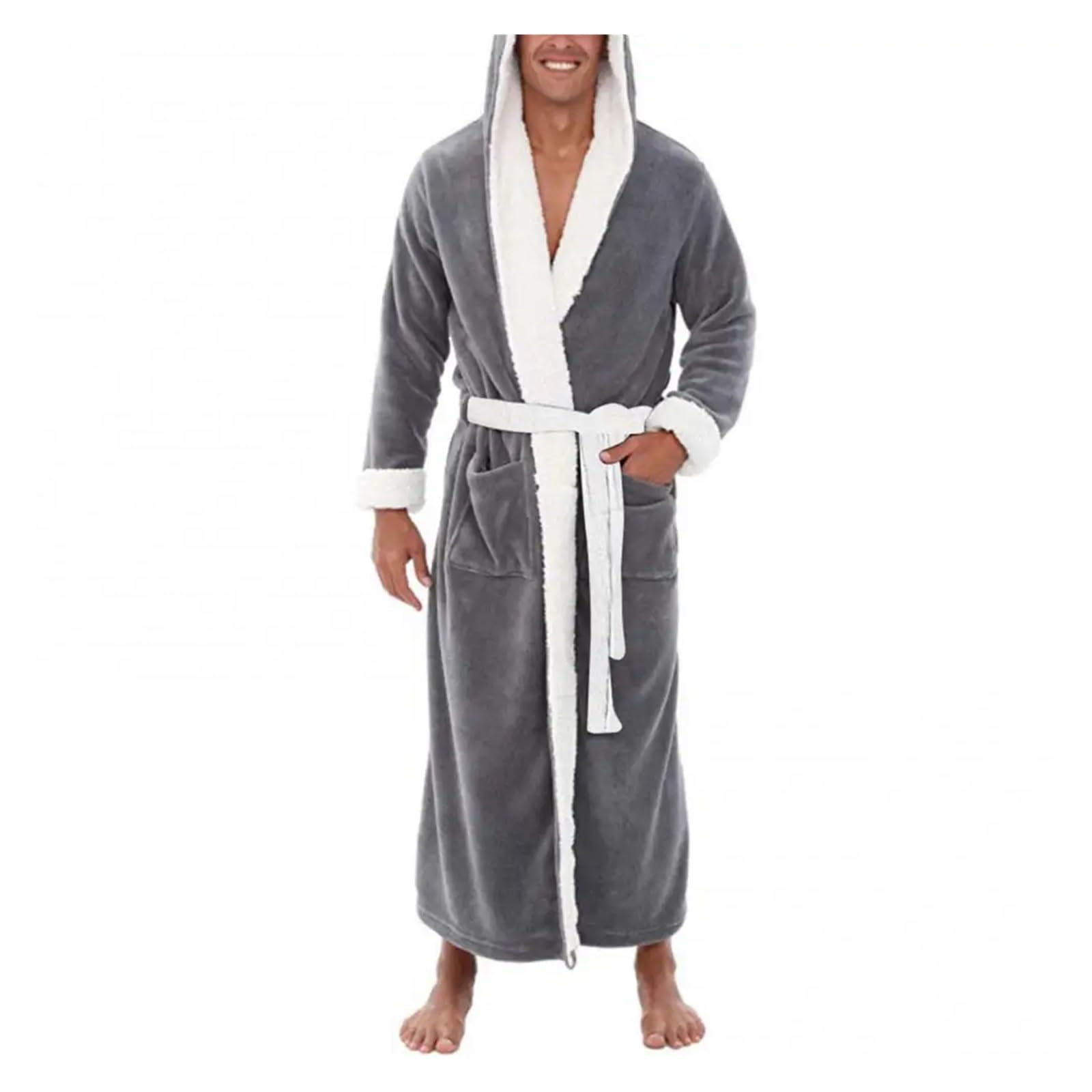 Albornoz Largo para Hombre Albornoz Ropa de Dormir camisón Casual Manga Larga Hombre Invierno cálido Franela HAL Felpa baño salón hogar