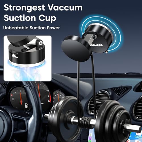 Image of Sounce Magnetic Vacuum Suction Mobile Holder for Car, Desk, Mirror & Glass - Retractable Stand with Strong N52 Magnets, 360 Adjustable Viewing, iPhone & Android Smartphones (Black)