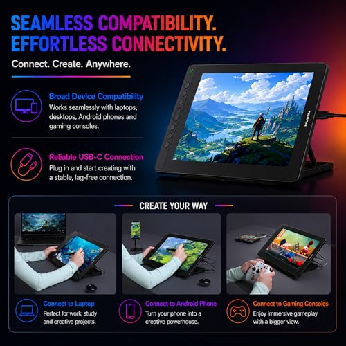 Image of HUION Kamvas RDS 160 Drawing Tablet with Screen | 15.6 Inch FHD IPS Display | Battery-Free Pen PW517 | 8192 Pressure Levels | Full Lamination | USB-C | 145% sRGB | Tilt Support | (Black)