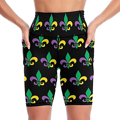 BAIKUTOUAN Mardi Gras Fleur De Lis Women's Yoga Shorts Printed Biker Workout Running Pants