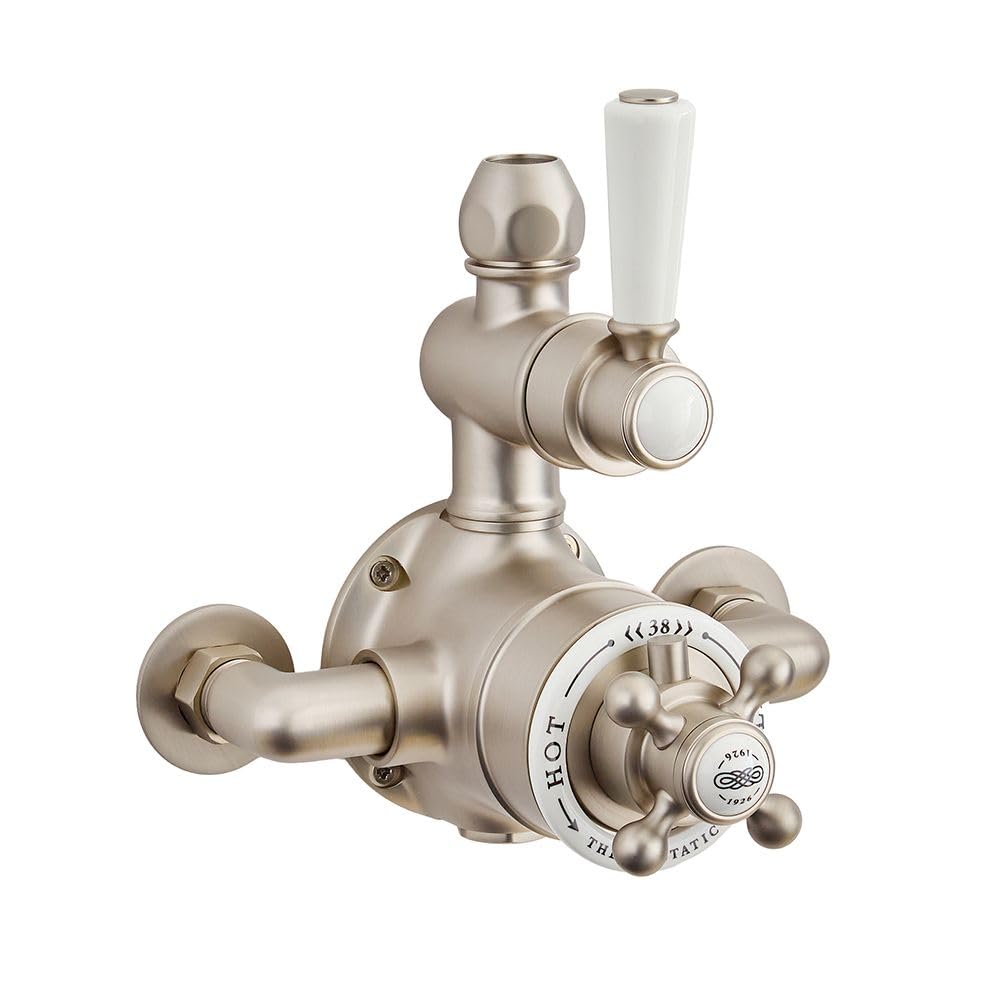 Milano Brushed Nickel Elizabeth Exposed Twin Thermostatic Mixer Shower Valve