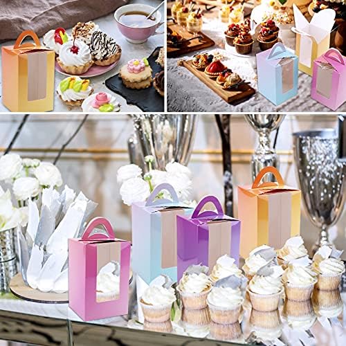 20 Pcs Individual Cake Boxes Cupcake Boxes Individual for Packaging 1 Cavity Cupcake Boxes with Window and Inserts Pink Blue 3.74x3.74x7.67 Inch Muffin Boxes Mini Cardboard Cupcake Boxes