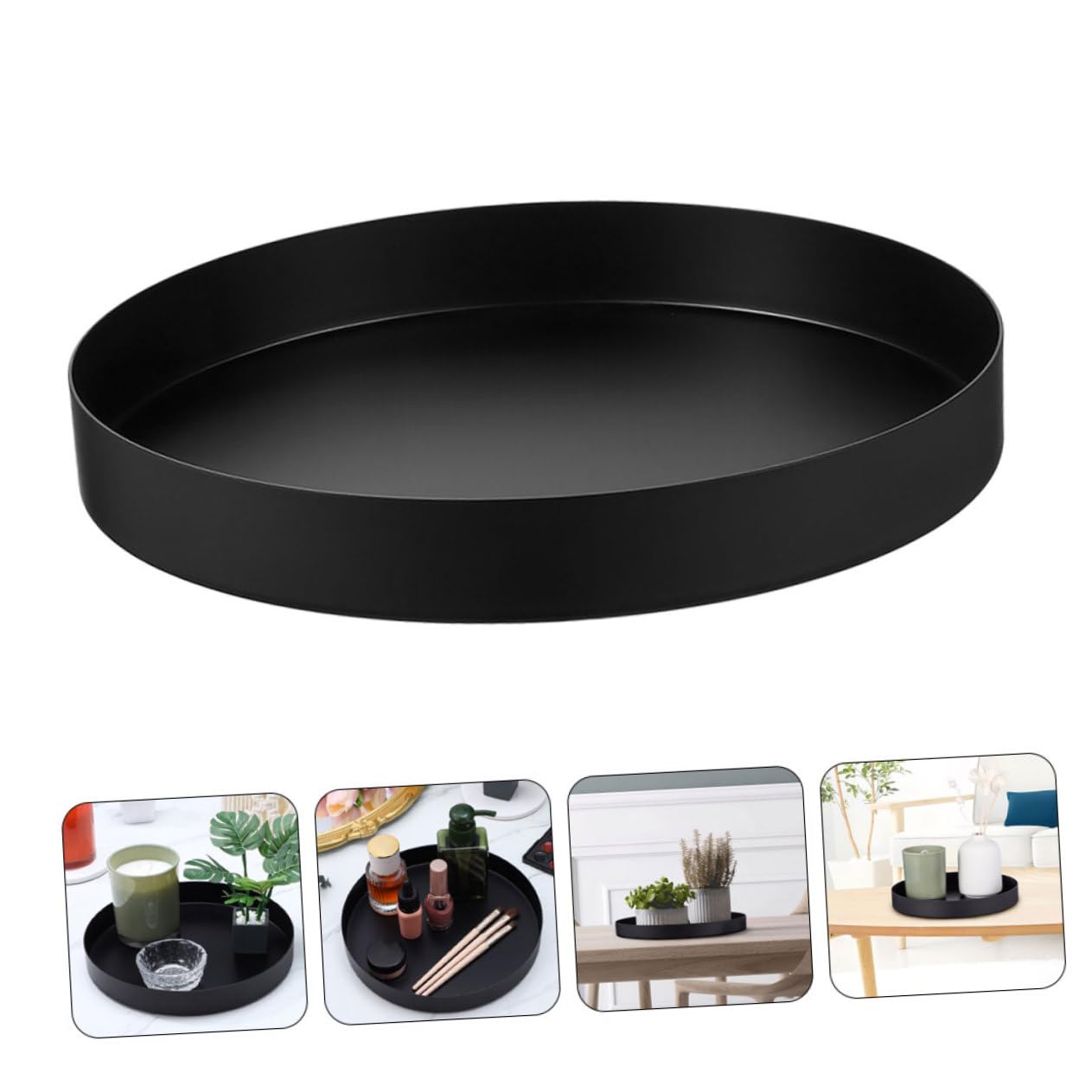 MAGICLULU Vassoio Robusto Rotondo Decorativo o Acciaio e Inossidabile in Nero, Elegante per Snack e Frutta su Tavolo Comodino