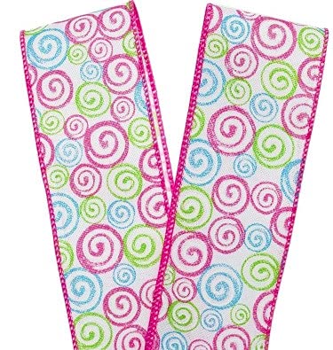 Image of Wired Colorful Swirls Easter Ribbon - 2 1 /2 inch x 10 Yards, Wreath, Spring, Gift Wrap, Presents, Bows, DIY, Birthday Decor, Christmas, Easter Basket