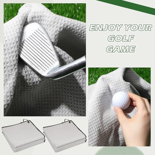 Batiyeer 30 Pcs Bulk Golf Towels for Golf Bags 16\'\' x 16\'\' Microfiber Fabric Golf Towel Waffle Pattern with Clip for Bags Men Mini Tournament Fitness Yoga Camping(Gray)