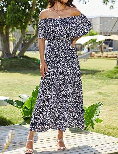 Image of Bluetime Womens Maxi Dress Off Shoulder Floral Print Boho Beach Long Summer Dresses