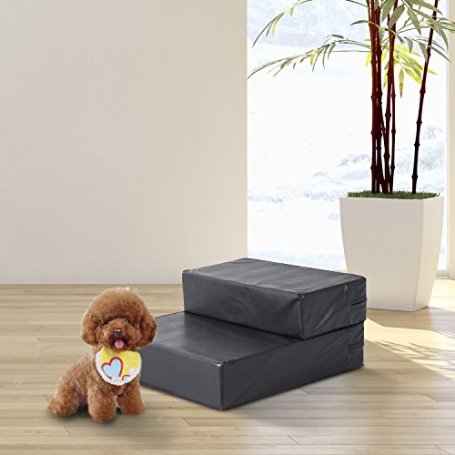 PawHut Tiertreppe Tierunterlage Klappbar Hundetreppe Treppe Unterlage für Katzen und Hunde Schwarz L42 x B39 x H20 cm