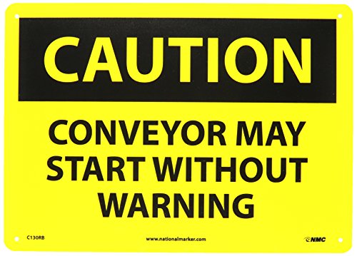 Panneau OSHA Caution Convoyeur NMC C130RB en plastique jaune 35x25 cm